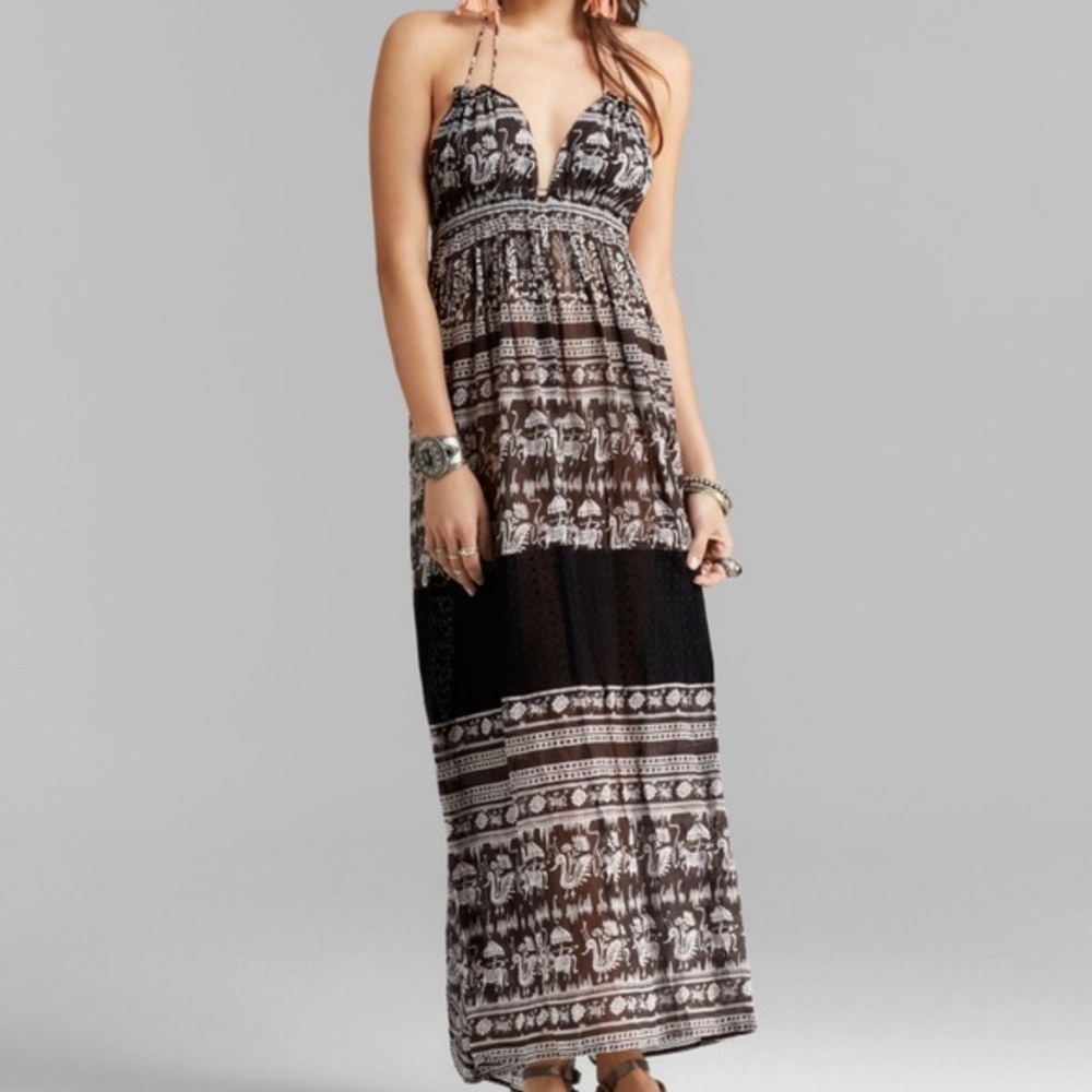 Free People Printed Triangle Maxi Dress Black XS